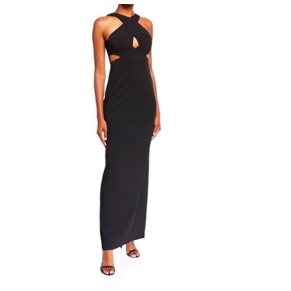 Aidan Mattox Black Crepe Cutout Gown - Picture 1 of 9